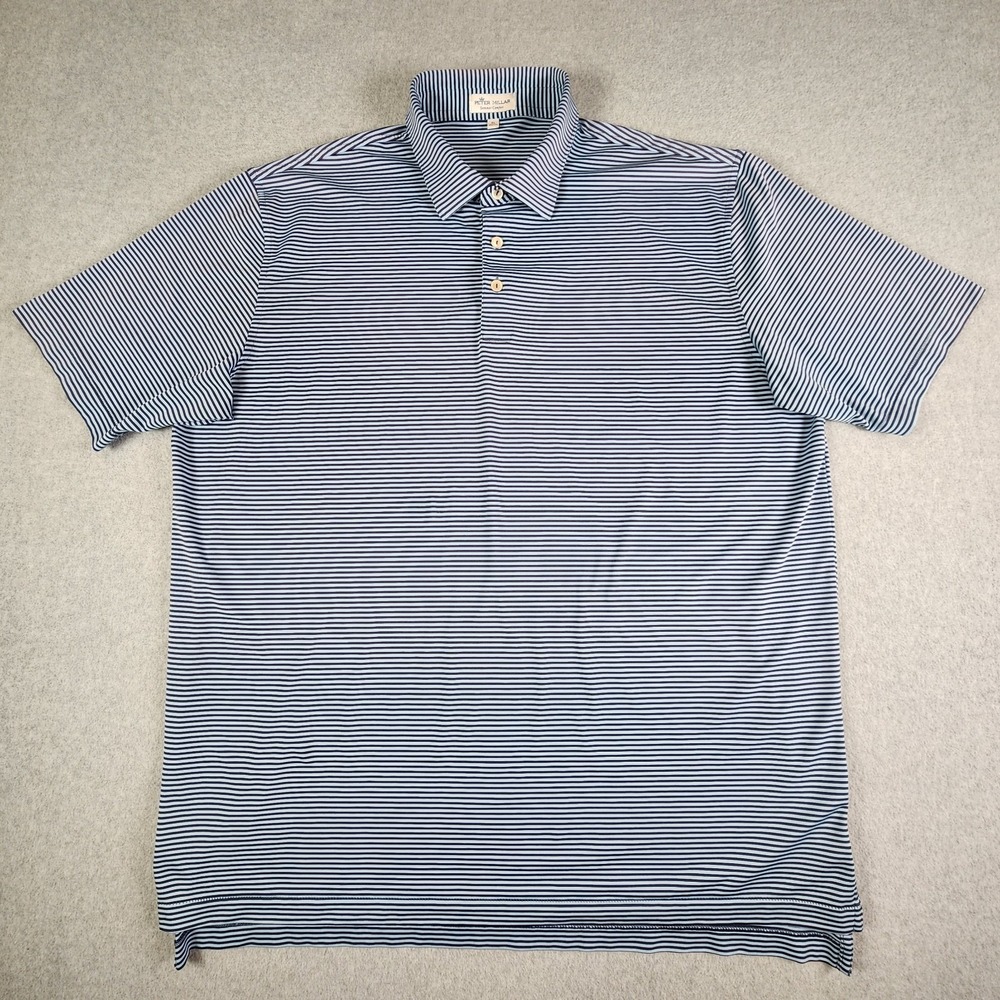 Peter Millar Summer Comfort Shirt Mens XL‎ Blue Striped Performance Stretch Polo